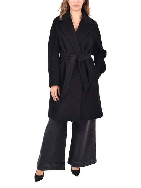 CAPPOTTO LUNGO IN LANA VERGINE CON SPACCO POSTERIORE DONNA NERO