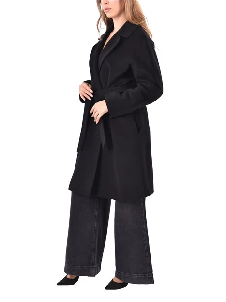 CAPPOTTO LUNGO IN LANA VERGINE CON SPACCO POSTERIORE DONNA NERO