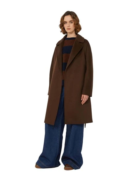 CAPPOTTO CORTO CON CINTURA ABBINATA DONNA MARRONE