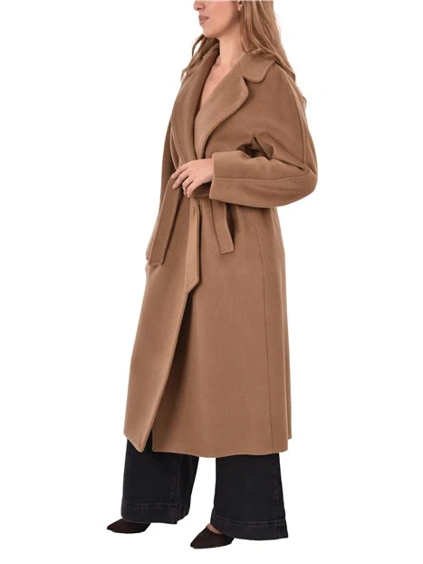CAPPOTTO LUNGO CON CINTURA IN MISTO LANA E ALPACA DONNA MARRONE
