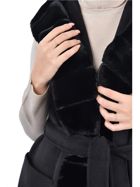 CAPPOTTO LUNGO SMANICATO MONOPETTO DONNA NERO