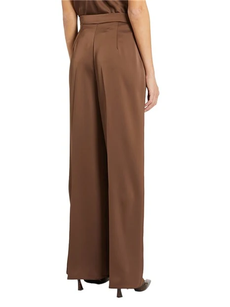 PANTALONE PALAZZO IN RASO SANDALO DONNA MARRONE