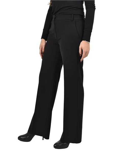 PANTALONE PALAZZO CON BOTTONE E ZIP NASCOSTA DONNA NERO