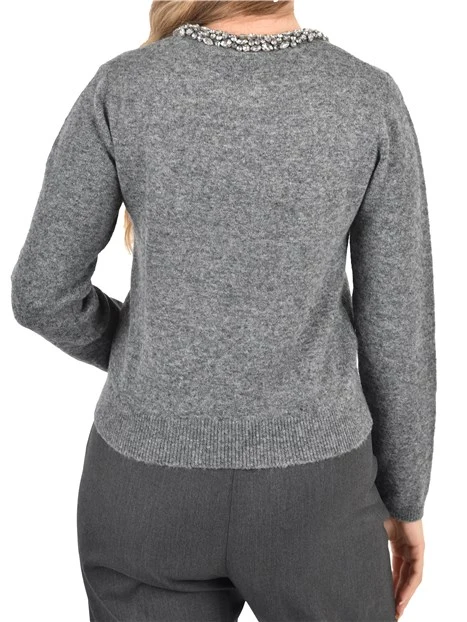MAGLIA GIROCOLLO CON DECORAZIONI GIOIELLO DONNA GRIGIO
