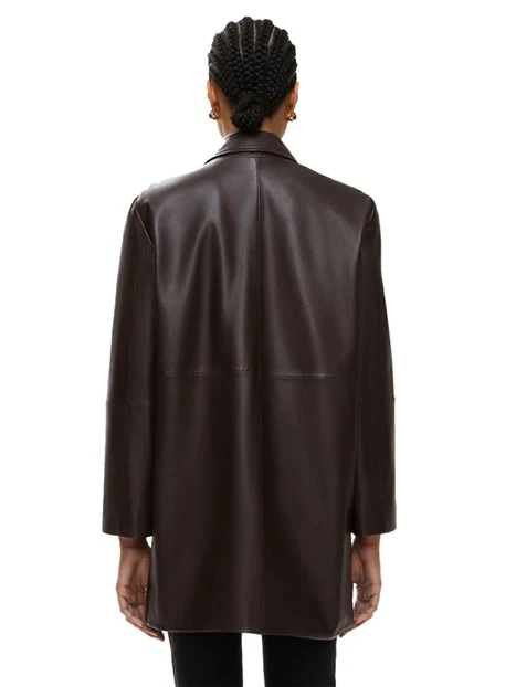 GIACCA IN PELLE CON COLLO A CAMICIA DONNA MARRONE