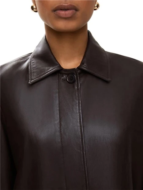 GIACCA IN PELLE CON COLLO A CAMICIA DONNA MARRONE