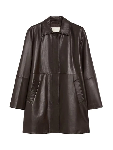 GIACCA IN PELLE CON COLLO A CAMICIA DONNA MARRONE