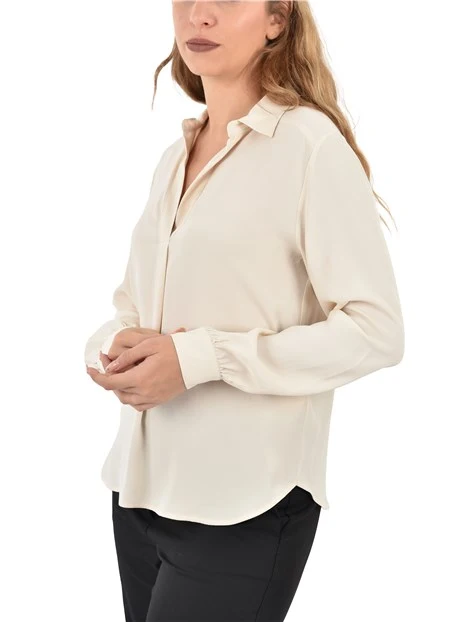 BLUSA IN MISTO SETA CON APERTURA A V DONNA AVORIO