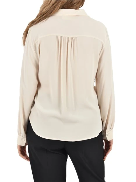 BLUSA IN MISTO SETA CON APERTURA A V DONNA AVORIO