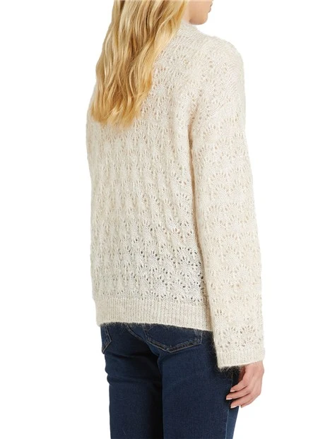 MAGLIA TRAFORATA IN MISTO MOHAIR LEO BEIGE DONNA