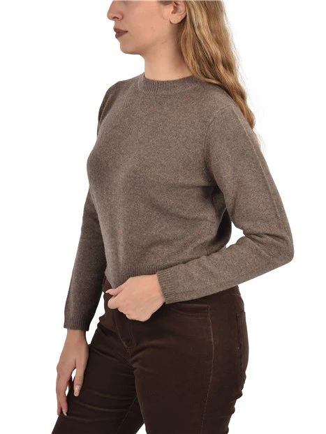 MAGLIA GIROCOLLO IN MISTO LANA E CASHMERE DONNA MARRONE