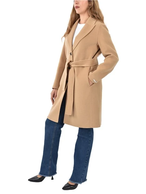 CAPPOTTO LUNGO IN PANNO DOUBLE MISTO LANA DONNA BEIGE