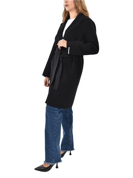 CAPPOTTO LUNGO IN PANNO DOUBLE MISTO LANA DONNA NERO