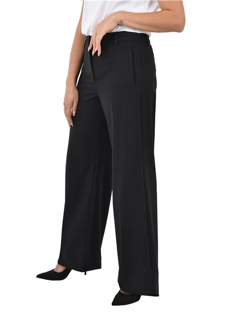 PANTALONI PALAZZO CON TASCHE A FILETTO IN MISTO LANA DONNA NERO