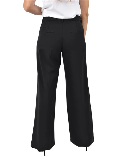 PANTALONI PALAZZO CON TASCHE A FILETTO IN MISTO LANA DONNA NERO