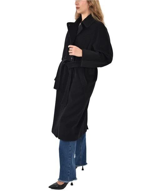 CAPPOTTO LUNGO IN PURA LANA VERGINE CON CINTURA DONNA NERO