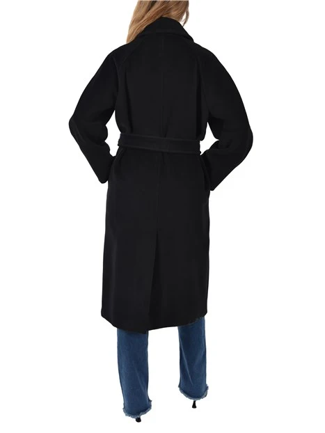 CAPPOTTO LUNGO IN PURA LANA VERGINE CON CINTURA DONNA NERO
