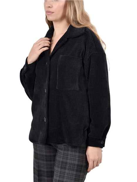 GIACCA CORTA IN VELLUTO A COSTE CON TASCA DONNA ANTRACITE