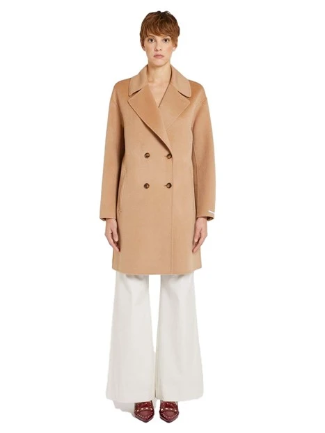 CAPPOTTO LUNGO IN PURA LANA CON REVER DOPPIOPETTO DONNA BEIGE