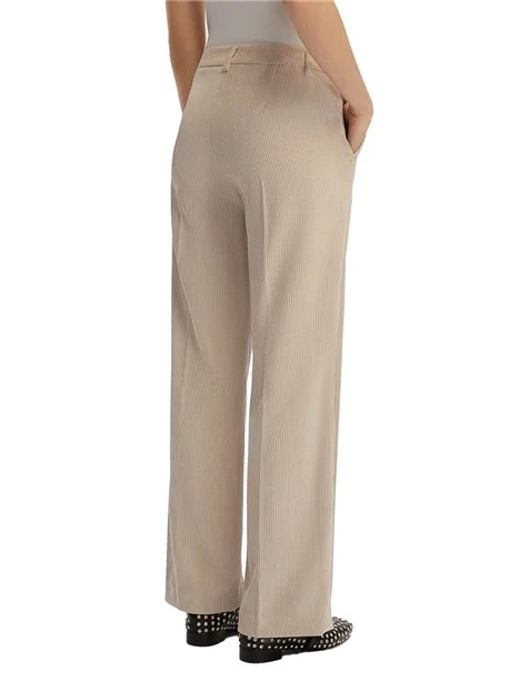 PANTALONI PALAZZO IN VELLUTO A COSTE CON BOTTONE A VISTA DONNA BEIGE