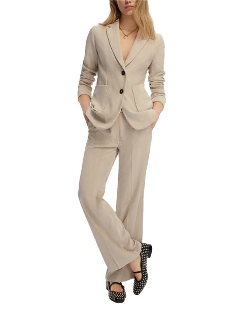 PANTALONI PALAZZO IN VELLUTO A COSTE CON BOTTONE A VISTA DONNA BEIGE