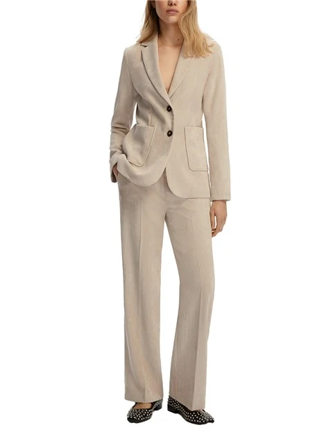 PANTALONI PALAZZO IN VELLUTO A COSTE CON BOTTONE A VISTA DONNA BEIGE