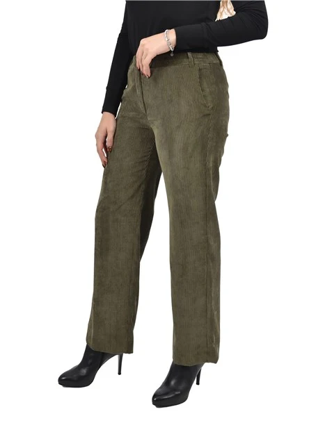 PANTALONI PALAZZO IN VELLUTO A COSTE CON BOTTONE A VISTA DONNA VERDE