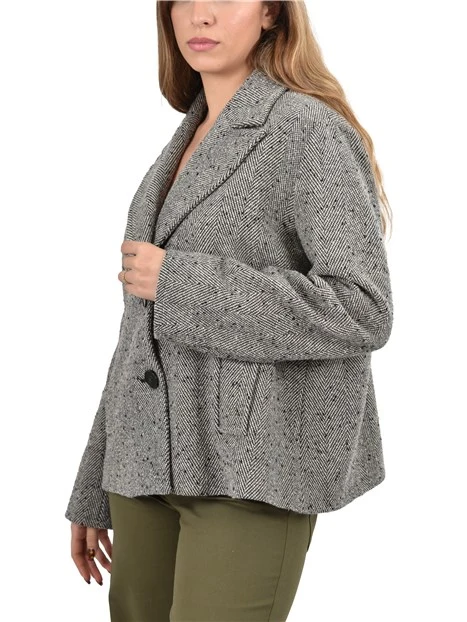 GIACCA CORTA MISTO LANA SCOLLO A REVER MONOPETTO DONNA NERO