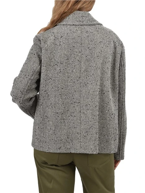 GIACCA CORTA MISTO LANA SCOLLO A REVER MONOPETTO DONNA NERO