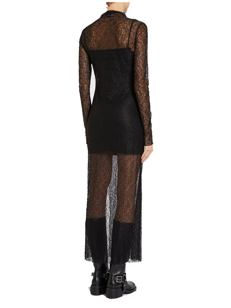 VESTITO LUNGO IN PIZZO FLOREALE DONNA NERO