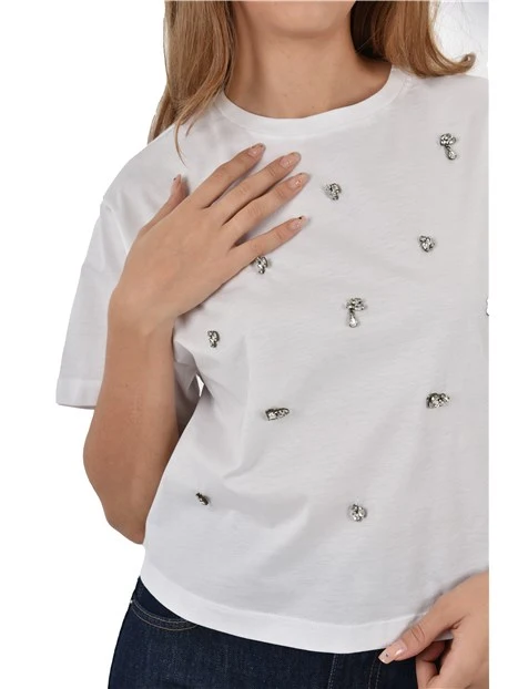 T-SHIRT MANICA CORTA IN COTONE CON CRISTALLI DONNA BIANCO