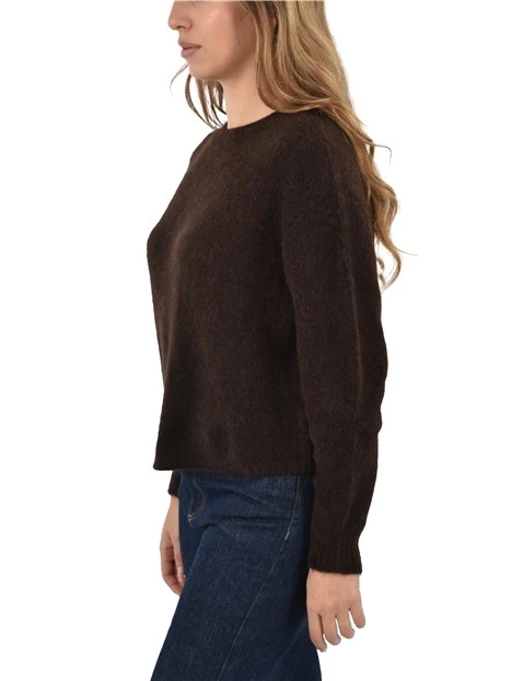 MAGLIA GIROCOLLO MISTO ALPACA E LANA DONNA MARRONE