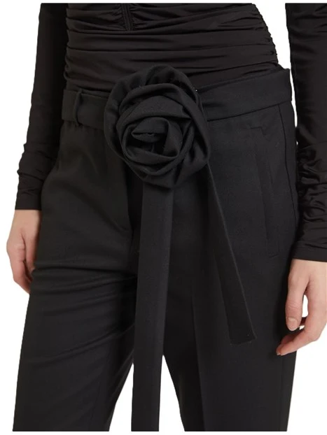 PANTALONI PALAZZO CON CINTURA A FIORE DONNA NERO