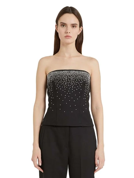 TOP ADERENTE CON BORCHIE E STRASS APPLICATI DONNA NERO