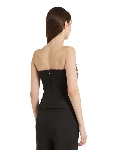 TOP ADERENTE CON BORCHIE E STRASS APPLICATI DONNA NERO