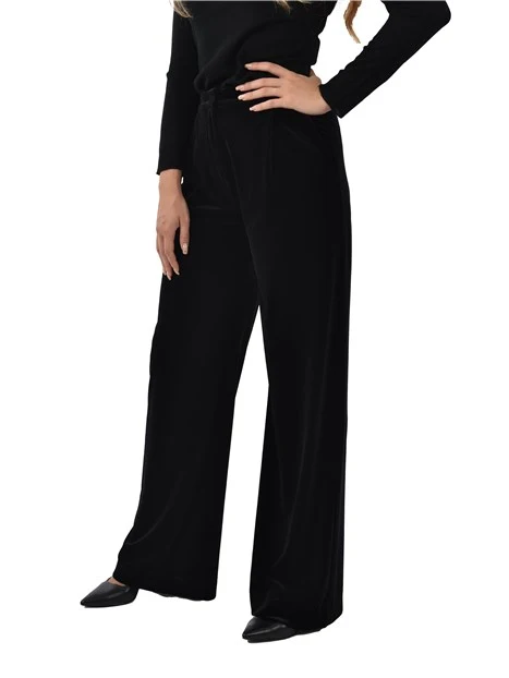 PANTALONI PALAZZO IN VELLUTO MORBIDO DONNA NERO