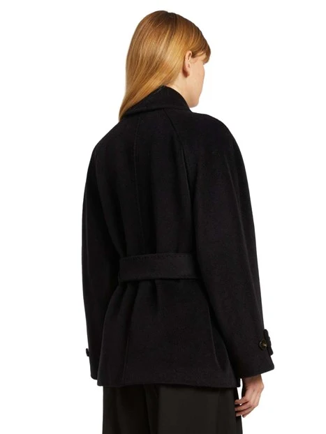CAPPOTTO CORTO IN LANA VERGINE DOPPIO PETTO DONNA NERO
