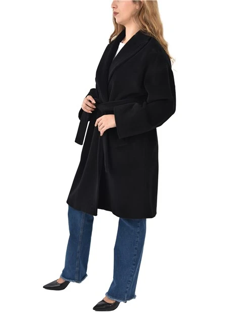 CAPPOTTO LUNGO IN PURA LANA VERGINE SCOLLO A REVER DONNA NERO