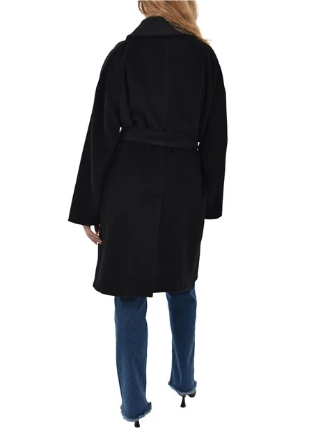 CAPPOTTO LUNGO IN PURA LANA VERGINE SCOLLO A REVER DONNA NERO