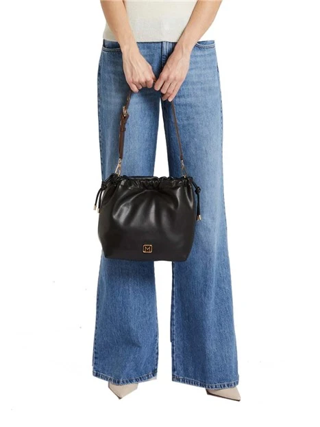 BORSA A MANO GIOIOSA CON LOGO M IN METALLO DONNA NERO