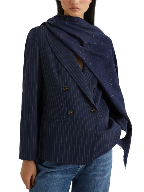 STOLA IN LANA CON MICRO PAILLETTE DONNA BLU