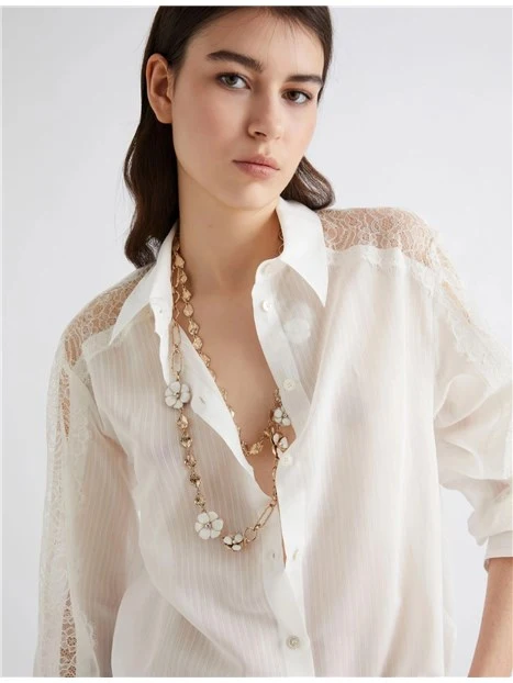 COLLANA CON FIORI SMALTATI DONNA BIANCO ORO