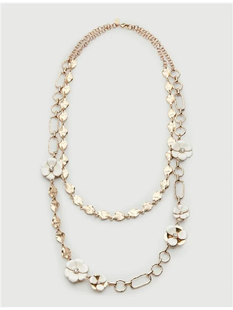 COLLANA CON FIORI SMALTATI DONNA BIANCO ORO
