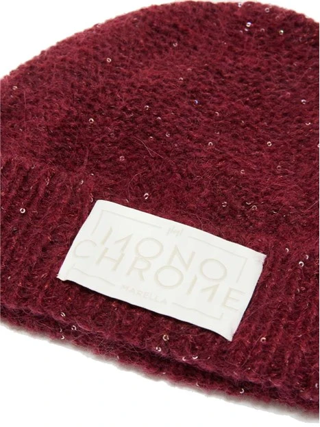 CAPPELLO IN MISTO CASHMERE CON LOGO DONNA BORDEAUX