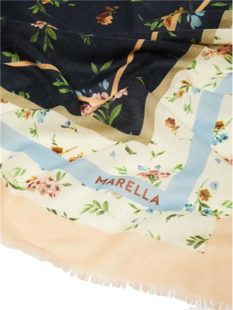 FOULARD CON STAMPA FIORI E FRANGE DONNA BIANCO