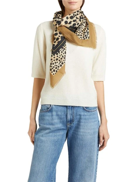 FOULARD CON STAMPA ANIMALIER E FRANGE DONNA