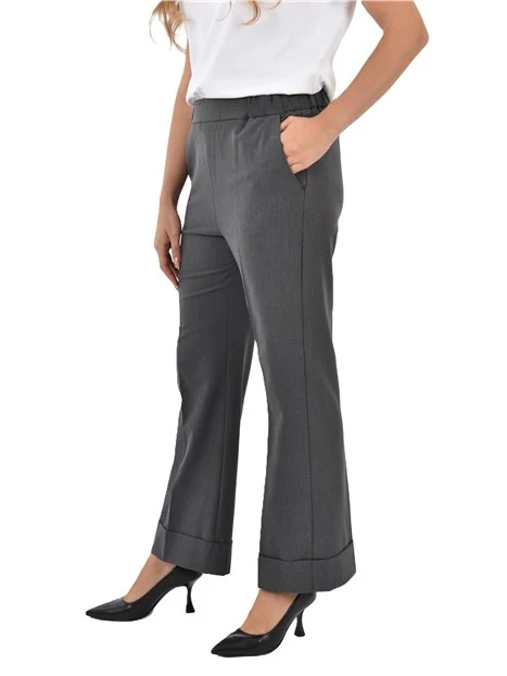 PANTALONI CHINO CON ELASTICO IN VITA E RISVOLTO DONNA GRIGIO