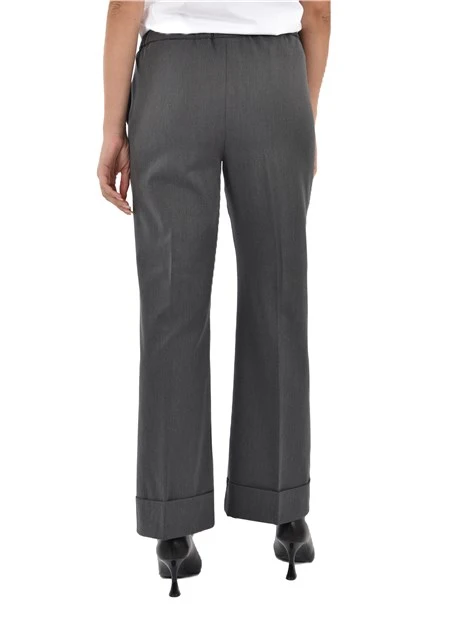 PANTALONI CHINO CON ELASTICO IN VITA E RISVOLTO DONNA GRIGIO