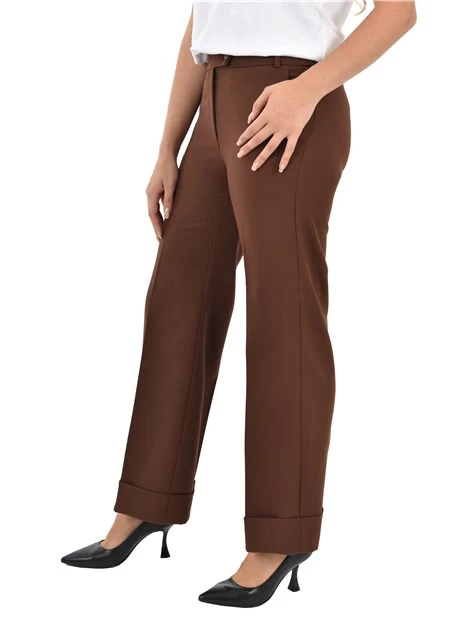 PANTALONI CHINO CON BOTTONE A VISTA DONNA MARRONE