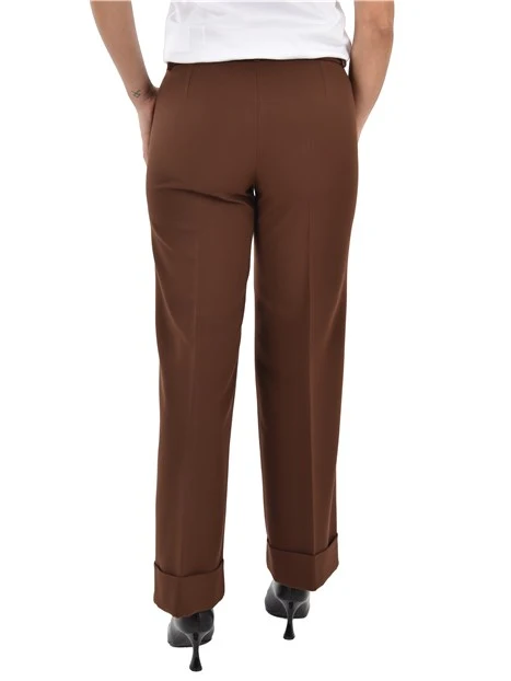 PANTALONI CHINO CON BOTTONE A VISTA DONNA MARRONE